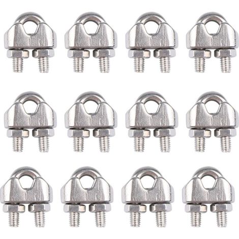12pcs 4mm Galvanized Stainless Steel Cable Clamp Wire Rope Clamp Arc Shaped Metal Cable Clips Stainless Steel Arc Shaped Clamp Steel Cable Clamp for Fixing Cables and Ropes