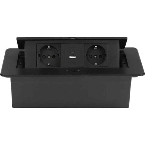 Socle Pop-up - 2 Prises Euro + 1 USB + 1 USB-C - Pour Plan De Travail Encastré - Noir - Unité (1/5)
