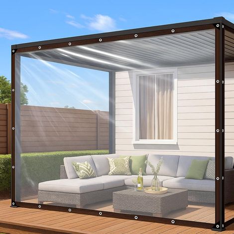 Bâche transparente avec œillets - 2 x 3 m - Bâche imperméable - Pour serre, balcon - Protection contre la pluie - Rideau d'extérieur résistant aux intempéries avec corde de 5 m (1/5)