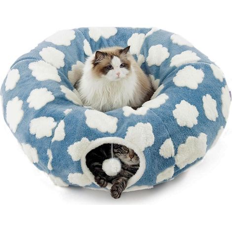 Tunnel Pliable pour Chat - Tunnel de Jeu et Tunnel d'éveil pour Chatons, Chiots, Lapins, Petits Chiens (Blue) (1/5)