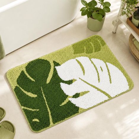 Tapis de Bain en Forme de Feuille, Tapis de Salle de Bain Doux en Microfibre pelucheuse, Absorbant antidérapant Lavable, Descente de Bain pour Douche, Baignoire, Chambre 50x80 cm (1/5)