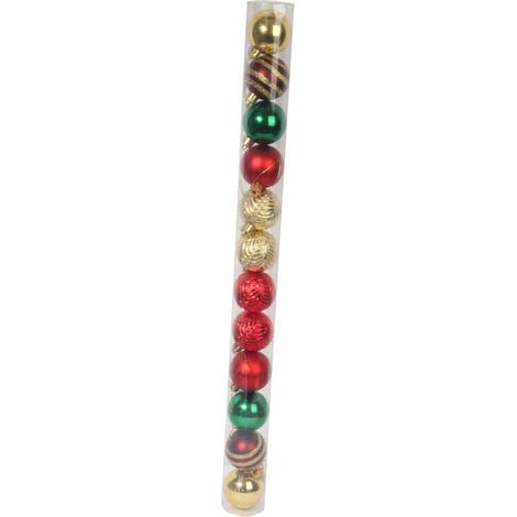 Set di 12 palline di plastica colorate in un tubo con decorazioni dorate, 5 cm (1/5)