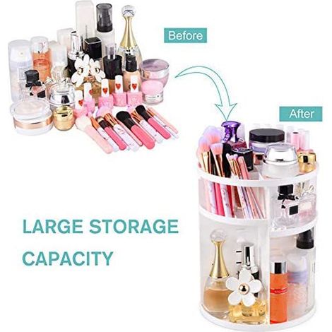 Porte-maquillage rotatif 360° blanc - Organiseur cosmétique tournant avec couvercle, rangement maquillage et accessoires, boîte de rangement blanche (1/3)