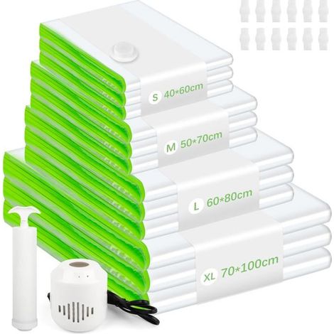 12Pcs Sac Sous Vide Vetement Aspirateur,Sac Rangement Sous Vide Aspirateur-3 Jumbo,3 Grands,3 Moyens,3 Petits Avec Pompe Éle[CA81] (1/5)