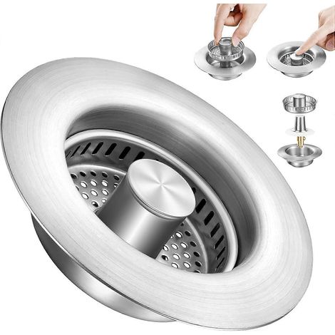 2025 Kit aggiornato 3 in 1 per lavello da cucina: filtro di scarico e tappo per lavello, in acciaio inox a scomparsa. (1/4)