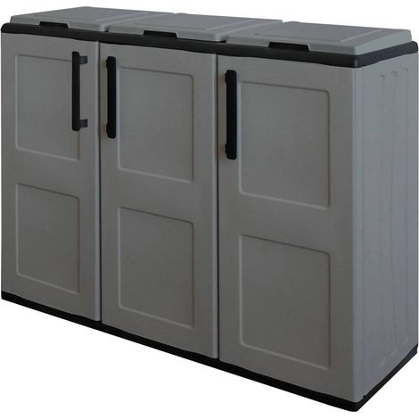 Dmora Abfallschrank für den Außen- oder Innenbereich, 3 Tür Taschenhalter, 100% Made in Italy, 102x37h90 cm, graue Farbe