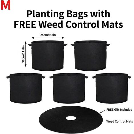 (M 5 gallons 25 x 30 cm, lot de 5) Sacs de culture avec housses de protection offertes Pots de culture robustes en tissu non tissé pour légumes et fleurs (1/4)