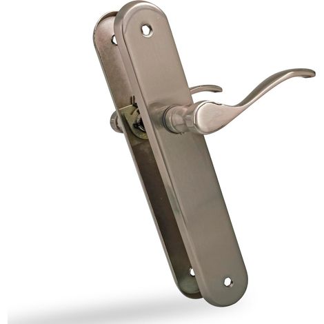 Lot de 2 poignées de porte  Manivelle fonctionnelle et ergonomique  Plaque ovale en acier et poignée de Zamak  Argent mat  Sans trou  237 x 40 x 55 mm (1/5)