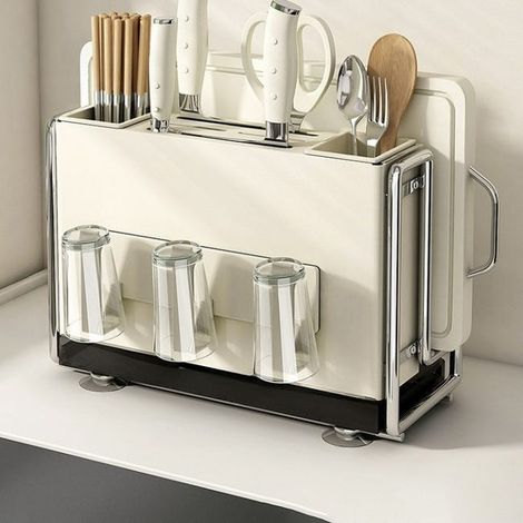 Multifunktionaler Messer- und Essstäbchenhalter, multifunktionaler Küchen-Organizer, Messerhalter + magnetischer Getränkehalter