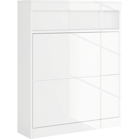 16 Shoe Pair Storage Cabinet, with Flip Doors - High Gloss White (1/5)