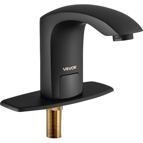 Robinet lavabo automatique à détecteur sans contact noir mat pile température réglable cache-trou tuyauterie 9,5 mm usage pro (1/5)