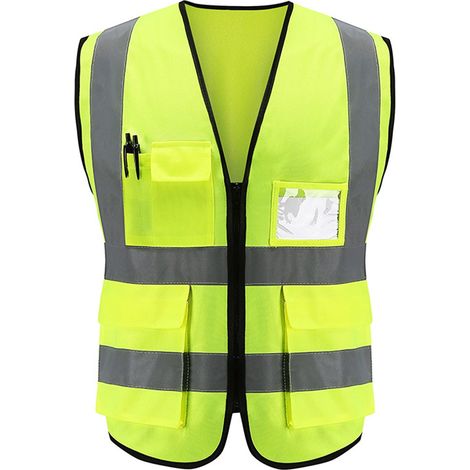 Gilet De Sécurité Réfléchissant - Tissu Tricoté À Haute Visibilité - Col En V Avec Poches - Respirant - Visibilité Jusqu’à 300 M - Taille Unique (1/5)