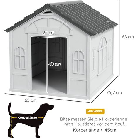 Niche pour chien avec toit en pente, résistante aux intempéries, en plastique, 65 x 75,7 x 63 cm, grise (1/5)