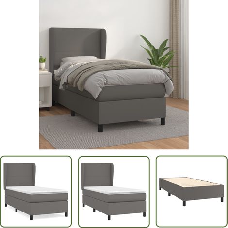 The Living Store Boxspringbett mit Matratze Grau 90x200 cm Kunstleder - Boxspringbett - Doppelbett - Bettenrahmen - Kunstlederbett - Graues Bett (1/5)