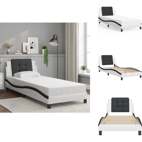 Cadre de lit sans matelas blanc et noir 90x190 cm similicuir - Lit Plateforme - Lit Double - Cadre De Lit Design - Lit Capitonné - Literie (1/5)