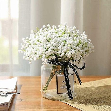 Boeket van kunstmatige gipskruidbloemen (Gypsophila) in het wit, geschikt voor bruiloftskransen, huis- en feestdecoratie en tuindecoratie (8 stuks). (1/5)