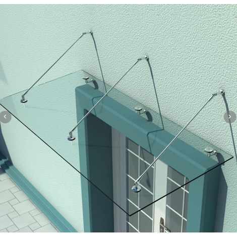 Pensilina per porta 200x90 cm in vetro temperato e acciaio inox trasparente FloraGrace (1/5)
