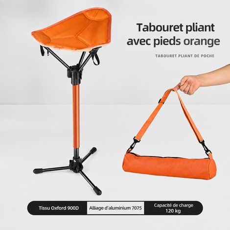 Tabouret trépied pliant télescopique orange en alliage d'aluminium avec bandoulière orange réf 8235 33 × 28 × 79 cm 580 g – Livraison gratuite