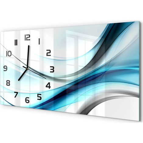 Horloge Murale Salle à Manger 60x30 cm Verre Trempé Design Contemporain Abstraction de vague (1/5)
