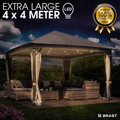 BRAST Pavillon Aluminium Infinity 4x4m Beige   inkl. Moskitonetz + LED   wasserdicht   stabil   UV-Schutz