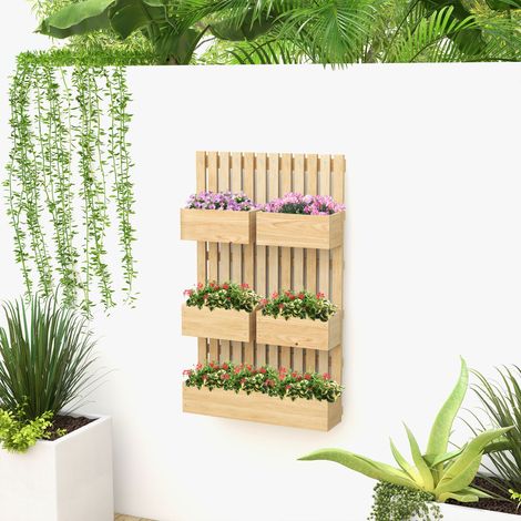 Wandmontierter Gemüsepflanzkasten mit 5 abnehmbaren Rankgittern aus Massivholz, 60 x 16 x 100 cm