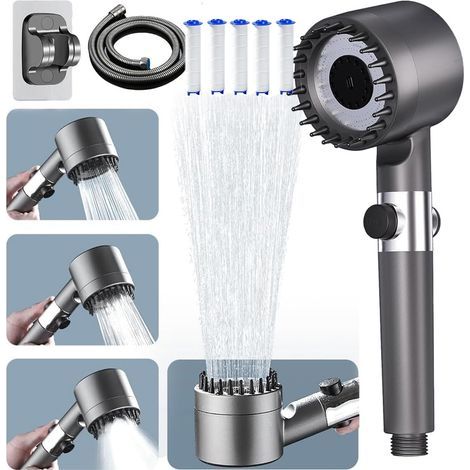 High Pressure Water Saving Shower Head with 1.5M Shower Hose and Holder, 4 Adjustable Modes (1/5)