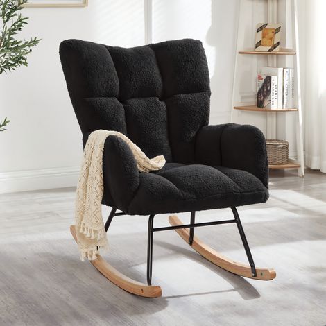 Fauteuil à bascule 69x89x101 cm gris foncé en polyester avec structure renforcée style scandinave (1/5)