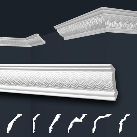 Moulures de stuc à motifs blancs, EPS Styropor ajustement forme, Paquets d'épargne Marbet série B: B-9 / 53x53mm, 2 mètres / 1 bande