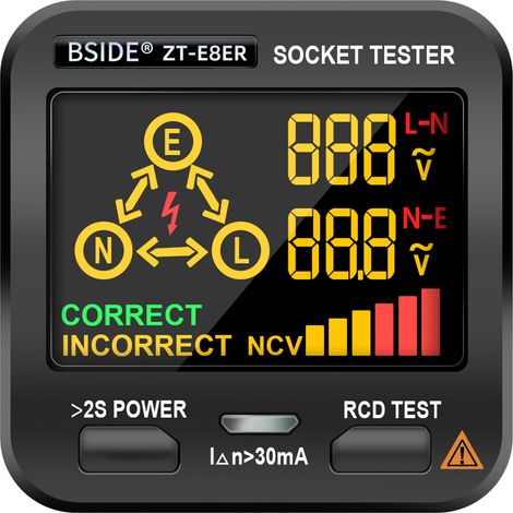 Testeur de Prise Électrique Numérique BSIDE avec NCV - Détection Tension, Polarité, Test RCD pour Maison/Bureau (1/5)