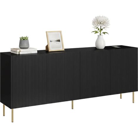 Credenza Londa, Madia da salotto con quattro ante battenti, Rialzato da terra, 200x42 h82 cm, Nero