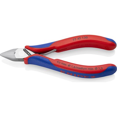 KNIPEX 77 42 130 Alicates de corte diagonal para electrónica con articulación machihembrada con mangos multicomponentes 130 mm