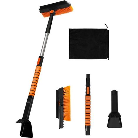 Pelle à neige et dégivrant pour voitures - 3 en 1 détachable - avec brosse rétractable - grattoir à glace et dégivrant - convient pour déneiger les voitures et les camions - couleur orange - 3 (1/5)