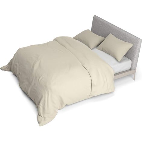 Housse de Couette Satin en Coleur Unie, 100% Coton, 100, Crème, Double (1/3)