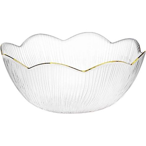 1 bol à salade en verre transparent, bord doré, 15,2 cm, idéal pour fruits, pâtes et collations