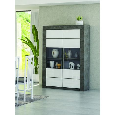 VETRINA MOD. CAPRI CM 120X46 H. 170 ACCIAIO OSSIDO E BIANCO LUCIDO