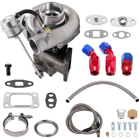 T3 T4 T3/T4 T04E Turbine Turbocharger for 4/6 CYL + Oil RETURN/Feed Line Kit (1/5)