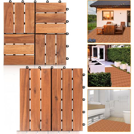 SWANEW Piastrella in legno di acacia 30 x 30 cm Piastrelle per terrazze Sistema a incastro Piastrelle a incastro per esterni Balcone Piastrelle per terrazze Legno,resistente Antiscivolo 88x