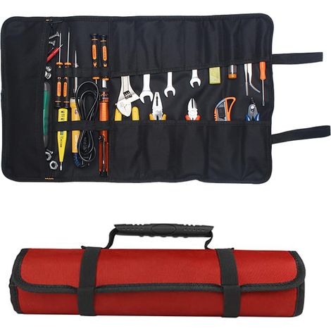 Trousse à outils 600D Oxford 58,5 x 35,5 cm - 22 poches enroulable, imperméable Pour professionnels et particuliers, rouge (1/5)