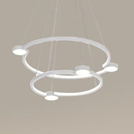 TRADE SHOP - Lampadario A Sospensione Led 60w 2 Cerchi Con Telecomando Design Moderno Bianco 71101 - (1/4)