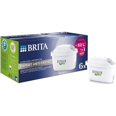 Lot de 6 cartouches filtrantes BRITA MAXTRA PRO EXPERT ANTI – Filtration calcaire 50% plus efficace – 150L d'eau filtrée par cartouche