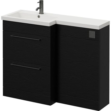 Napoli 390 Nero Oak 1100mm 2 Drawer Vanity Unit Toilet Suite with Square Left Hand Lucia Basin - 1100mm - Gunmetal Grey 320mm HandleWithout Kingston Toilet Pan