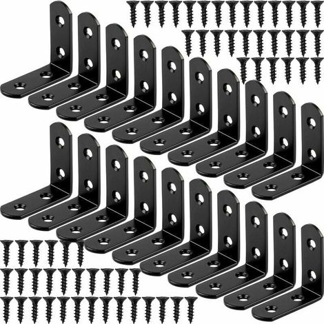 20 Stück schwarze rechtwinklige Montagehalterungen, L-förmige Halterungen, Eckwinkel aus Edelstahl, 90 Grad, 40 x 40 mm (1/4)