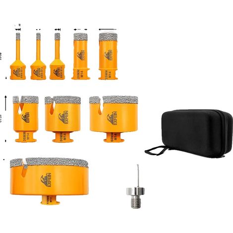 Jeu de forets à carrelage en diamant, utilisation polyvalente, efficacité améliorée, 12PCS Valise, Fil M14 (1/2)