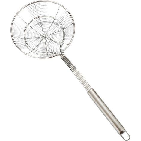 Stück Edelstahl-Sieblöffel für Frittieröl, Speiseöl, Nudeln und Pommes Frites (14 cm Durchmesser)-39.00X13.50X5.00CM-Silver (1/4)