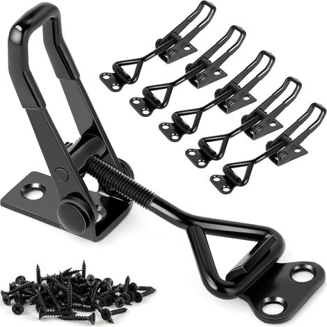 Lot de 6 pinces à bascule réglables, pinces à bascule améliorées, capacité de maintien de 1814 à 150 kg, pinces à moraillon à dégagement rapide, loquets de traction en métal noir pour porte de fumoir,