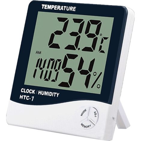 HTC-1 Hygrometer-Thermometer – LCD-Wetterstation, Anzeige von Innentemperatur und Luftfeuchtigkeit, Wecker, Kalender, Min-/Max-Speicher, präzise Anzeige