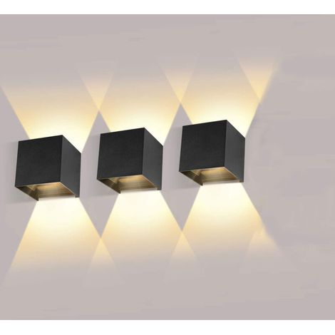 3er-Pack Wandleuchten für den Innen- und Außenbereich, 12 W, mit einstellbarem Abstrahlwinkel, 2700–3000 K warmweiße LED-Wandleuchten, IP65 wasserdicht, schwarze Wandlampe für Wohn-/Schlafzimmer
