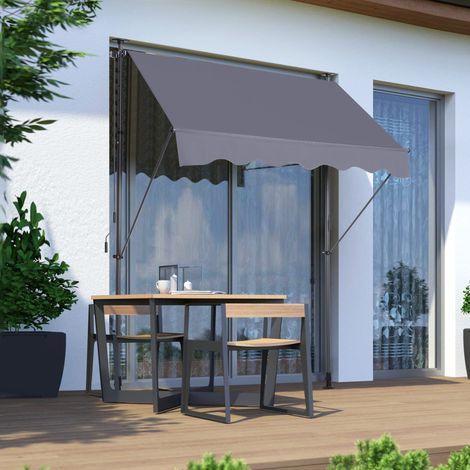 Store à bras articulé à pince 200x120cm, hauteur réglable, sans perçage, manivelle, gris