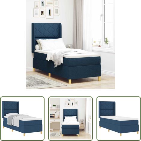 Matelas ferme - Lit à ressorts avec matelas Bleu 80 x 200 cm tissu (1/5)