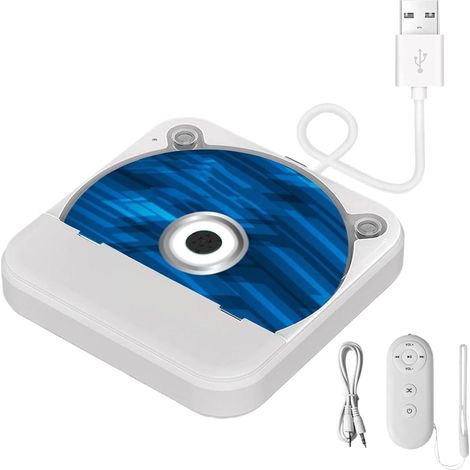 Lecteur CD portable pour voiture, port auxiliaire, lecteur CD externe, blanc, avec lecteur CD, télécommande, boîte de conversion audio, câble USB, compatible avec audio de voiture, TV (1/5)